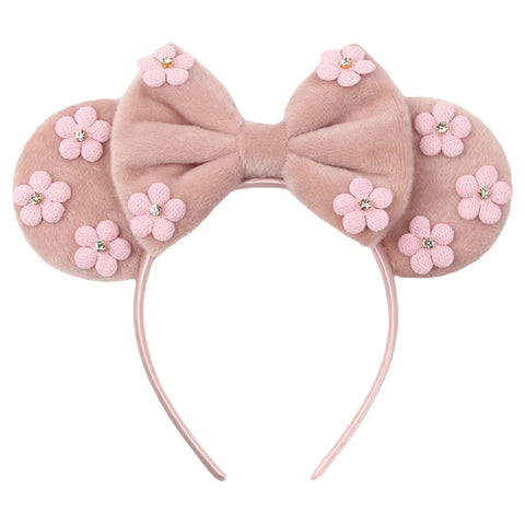 Disney Mickey 3.3"Velvet Ears Headband For Girls Soft Bow Hairband Halloween Festival Party Christmas DIY Hair Accessories
