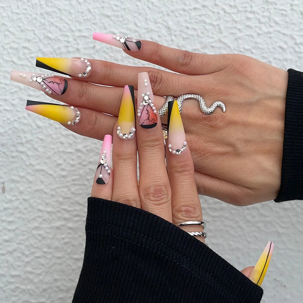 3D Flower Design French Fake Nails Love Bow Decor Mid-length Coffin Ballet Press on Nail Korean Sweet Bride Lady Fake Nails
