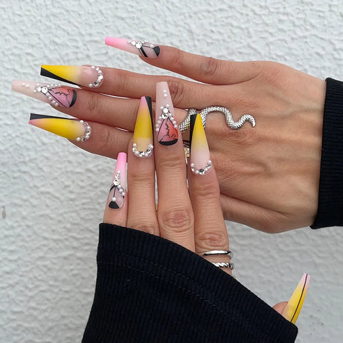 3D Flower Design French Fake Nails Love Bow Decor Mid-length Coffin Ballet Press on Nail Korean Sweet Bride Lady Fake Nails