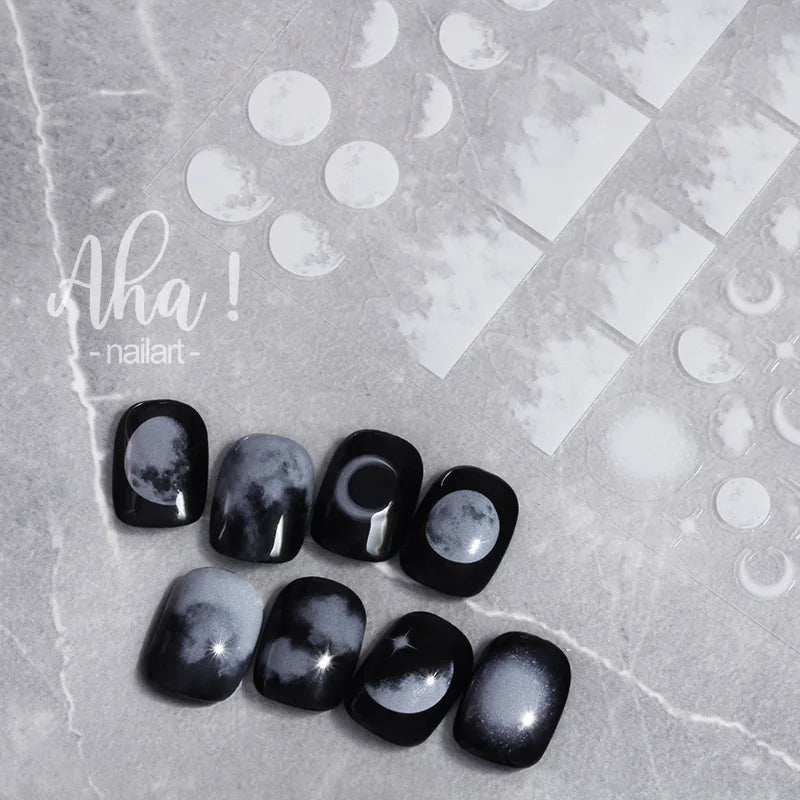 3D Nail Art Stickers  Translucence Moon/Star/Cloud Ultra-thin Nail Decals 3d Self-Adhesive White Cloud Moon Star Kawaii Sliders