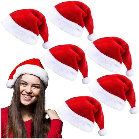 Fluffy Red Santa Hats Set with Plush Brim and Liner for Adults Men Women - Christmas, New Year Party Supplies & Gifts