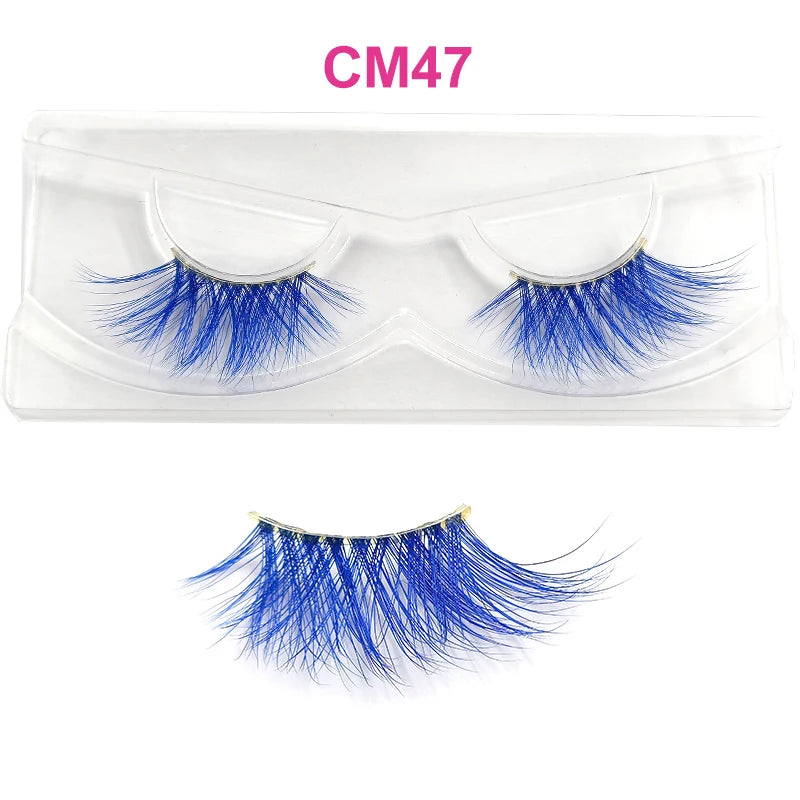 3D 5D Real Mink Strip Fake Colored Eyelashes Pink Green Purple Red Faux Lashes Colorful Rainbow Lashes for Cosplay Halloween