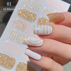 Pink Glitter Design Baking-free Nail Stickers French Style Solid Color Adhesive Full Cover Nail Strip Slider DIY Manicure Decals