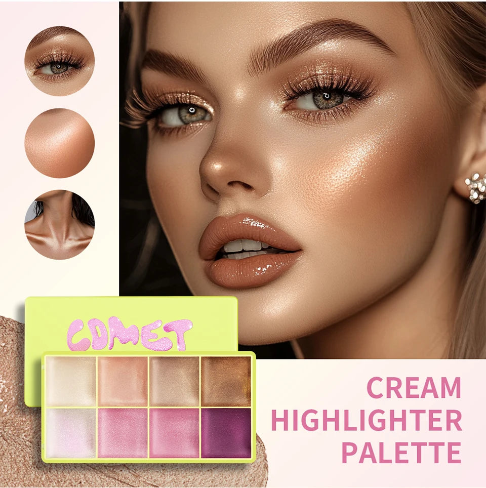 8 Colors Cream Highlighter Palette for Highlight Face Brighten Highlighter Blush Shimmer Waterproof Makeup Tool Cosmetics