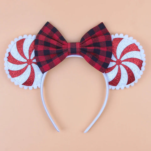 2023 Disney Christmas Mickey Ears Headband For Girls Sequins Bow Festivall Party Hairband DIY Hair Accessories