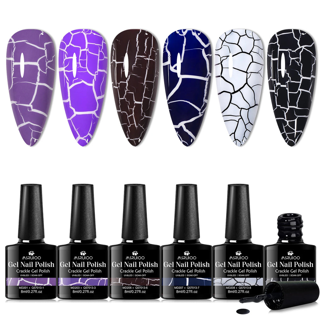 6pc Crackle Gel Nail Polish Set Quick Dry Nail Supplies Varnishes Hybrid Semi Permanent Soak Off Manicure for Nails Design