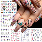 30Pcs/set Colorful Butterfly/Flowers Nail Stickers Kawaii Cute Mini Rose/Lavender/Sunflower Nail Decal DIY Adhesive Nail Floret