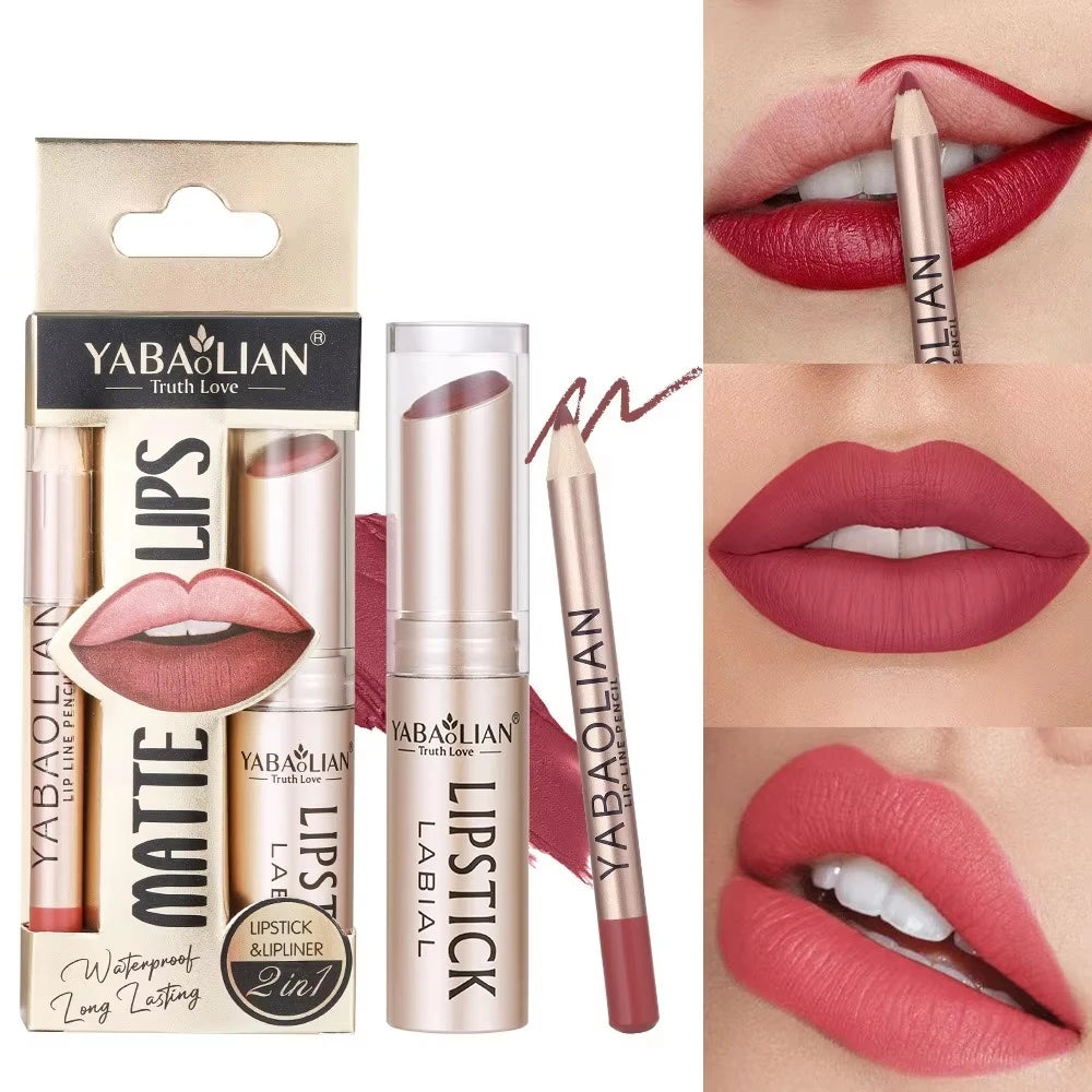 Professional Grade 12 Color Double Ended Lip Liner Lipstick Set Matte High Color Rendering Does Not Fade Waterproof  Sweat Proof
