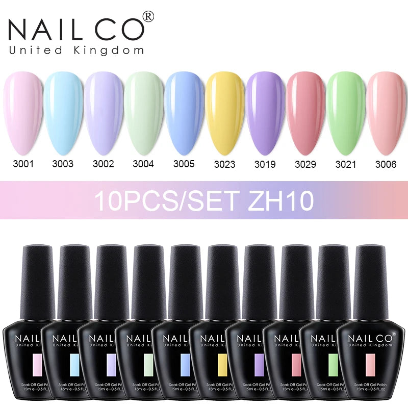 NAILCO 15ml 10pcs/Set Nude Colors Gel Nail Polish UV Gel Nail Polish Pink Nail Lakiery Esmalte Top Base Nail Art Design Vernis