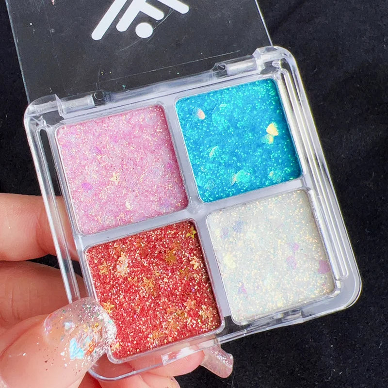 Sparkling Diamond 4 color eyeshadow tray - Halloween pumpkin and cherry tones, blue/gold/yellow, cosplay and stage makeup