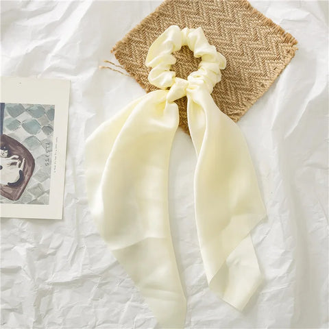 2023 Fashion Print Chiffon Long Ribbon Scrunchies Women Girls Ponytail Scarf Elastic Hair Bands Ties Hair Accessories Wholesale