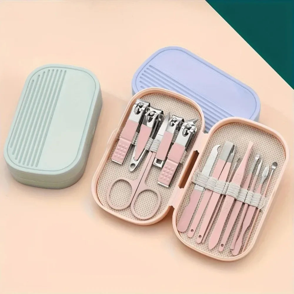 14 Piece Deluxe Nail Care Kit Pink & Blue Stainless Steel Manicure & Pedicure Set with Nail Scissors Clippers Ear Digging Spoon
