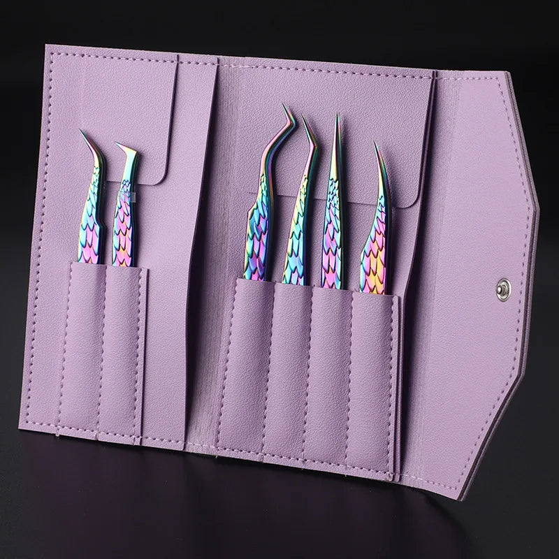 6PCS False Eyelash Tweezers Set For Fake Fan Lashes Extensions Planting Eyebrow Clip Eyelashes Tongs Makeup Nail Tools Kit