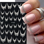 Reflective Glitter French Nail Art Stickers Sparkly Gold Silver Tassel Line Geometric Grids Adhesive Sliders Decals DIY Manicure