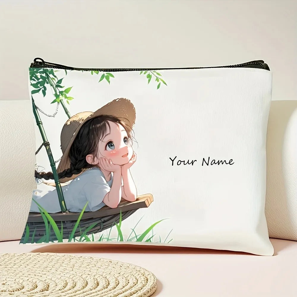 Chic Custom Name Unique Vintage Cute Floral Makeup Bags for Girls Cosmetic Pouch Toiletry Bag Pencil Case Travel Storage Handbag