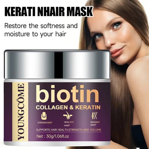 Biotin moisturizing hair mask containing collagen and natural keratin strongly restores frizzy hair and deeply nourishes hair