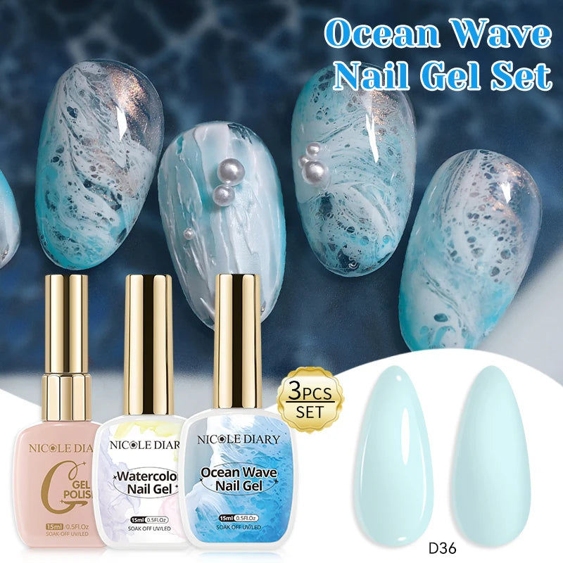 NICOLE DAIRY 15ml Bubble Ocean Wave Glue White Gel Nail Polish Summer Nail Poke Varnish UV LED Soak Off Gel For Nail Art Manicur