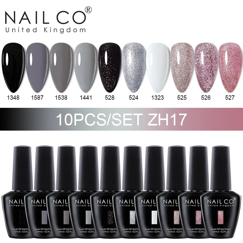 NAILCO 15ml 10pcs/Set Nude Colors Gel Nail Polish UV Gel Nail Polish Pink Nail Lakiery Esmalte Top Base Nail Art Design Vernis