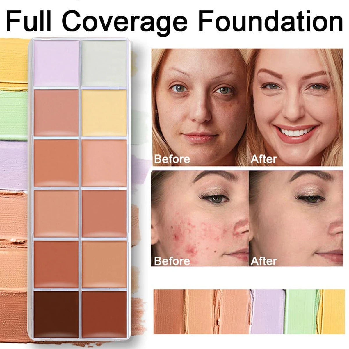 12 Color Concealer Foundation Makeup, Waterproof Skin Tone Correction Concealer, Long-term Full Coverage Makeup Facial Cosmetics