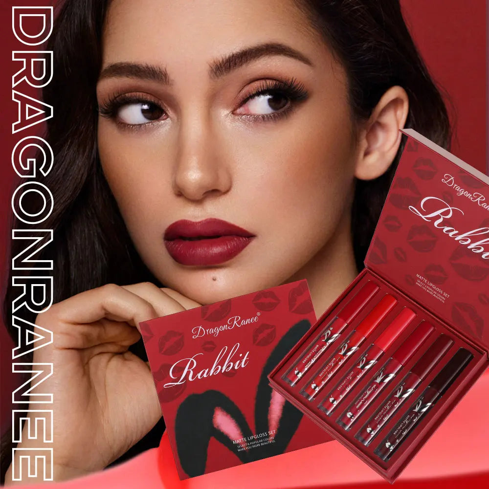 6-Piece Lip Gloss Set Velvet Matte Lip Gloss Waterproof and Sweat-Proof Lipstick Non-Stick Cup Matte Lipstick Holiday Gift Set