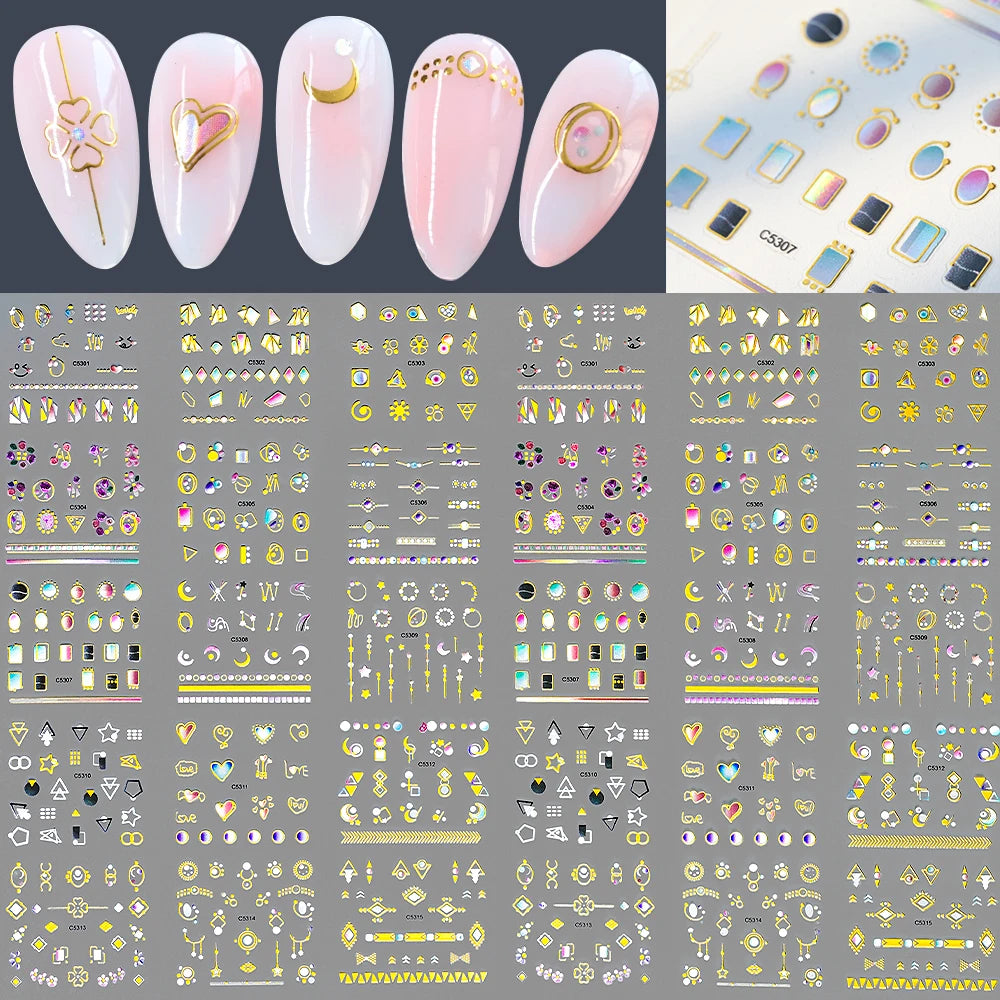 30Pcs Gold Edge Moon Heart Nail Sticker Self-Adhesive Luxury Metallic Zodiac Nail Decal Sliders Manicure Tips Nail Decoration