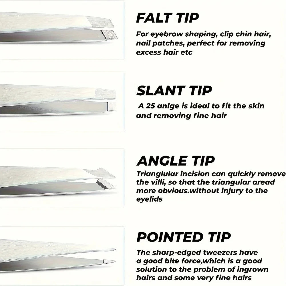 A Four-piece Precision Tweezers set - Professional Stainless Steel Eyebrow Tweezers, Multi-purpose Eyebrow Trimmers