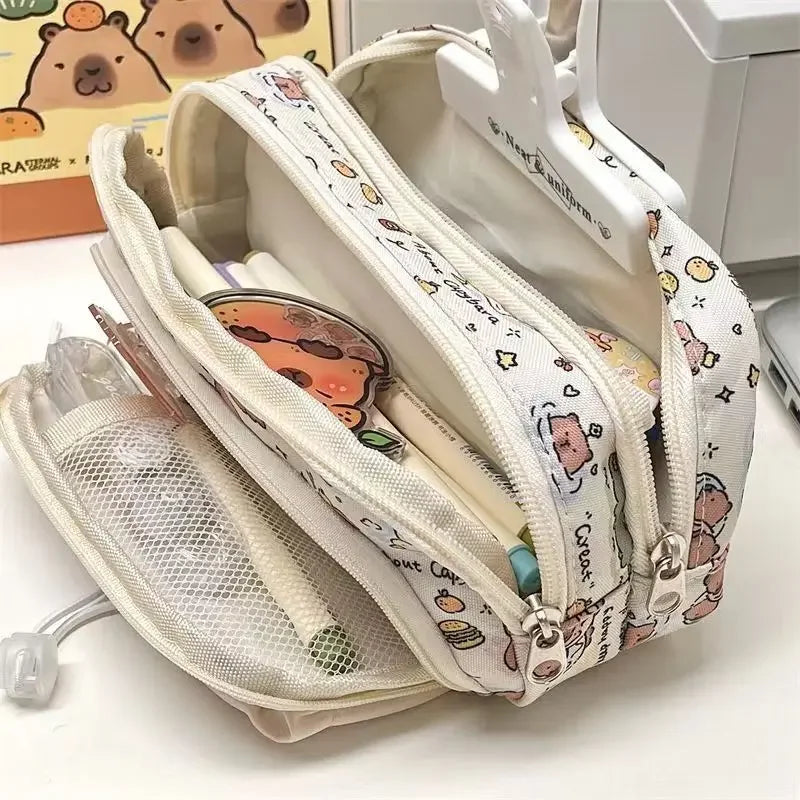 Snoopy Pencilcase Multi Layer Canvas Drawstring Pen Bag Kawaii Cartoon Stationery Storage Bag Students School Supplies Gifts