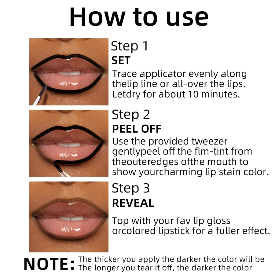 7 Colors Waterproof Peel off Lip Stain Reveal Long Lasting Pink Red Rose Matte Lip Liner Gloss High Pigment Lip Tint Makeup Gift