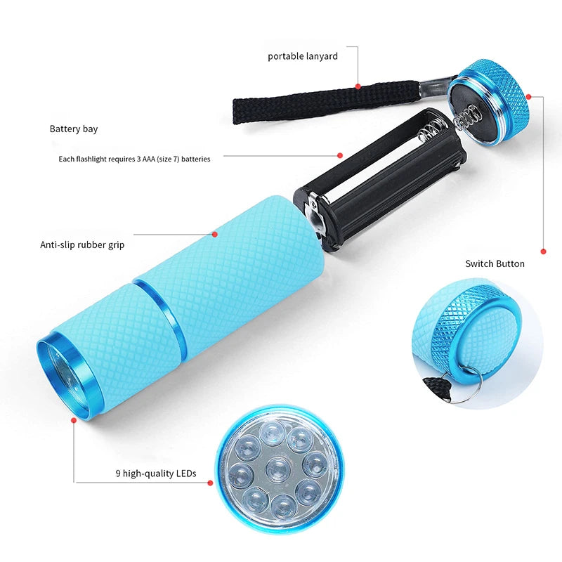 Nail Dryer Mini 9 LED Lights Flashlight UV Lamp For Gel Polish Portable Manicure Nail Art Tools Hand Held Fast Drying