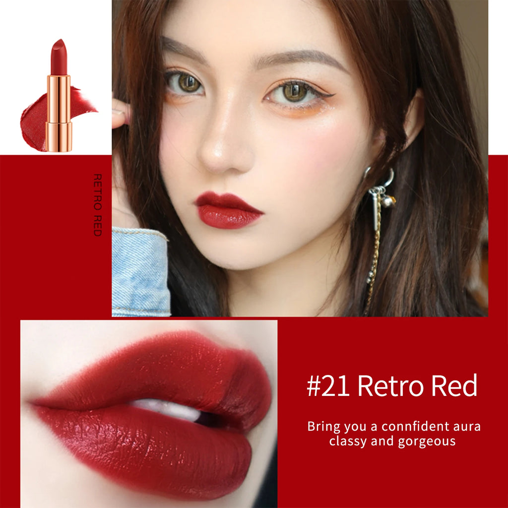 Matte Lipstick Set 3 Colours with Silver Chain Shining Bag Waterproof Non-Stick Long Lasting Red Lip Makeup 3.5gx3pcs