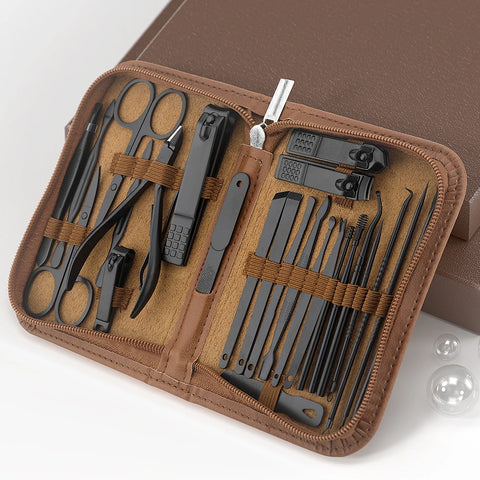 26 pieces brown nail kit Nail clipper kit, stainless steel nail travel kit, nail care kit with luxury storage box