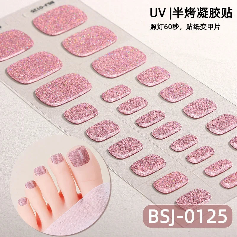 26Tips French Leopard Print UV Gel Toenail Sticker Bronzing Dye Gradient Cross-border Semi Baked Gel Nail Sticker UV Lamp Needed