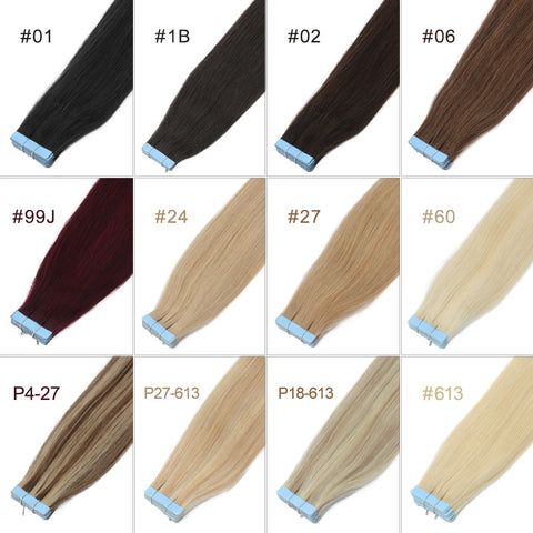 Tape in Human Hair Extensions Brown Seamless Tape in Hair Extensions Skin Weft PU Tape On Hair 12"-24" Machine Remy Tape ins