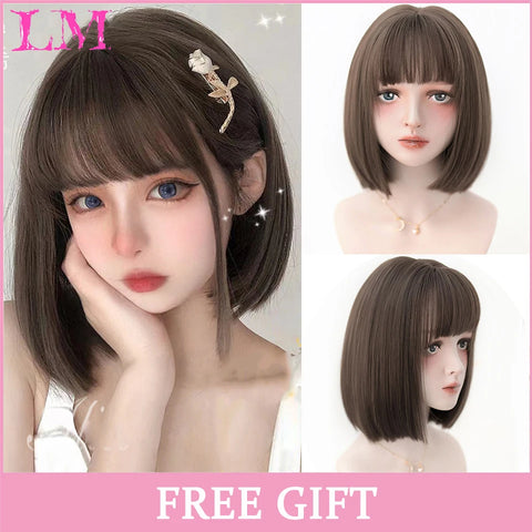 LM Synthetic Hair Long Wave Black And Pink Lolita Wigs For Women Cosplay Wig With Bangs Halloween Christmas Heat Resistant