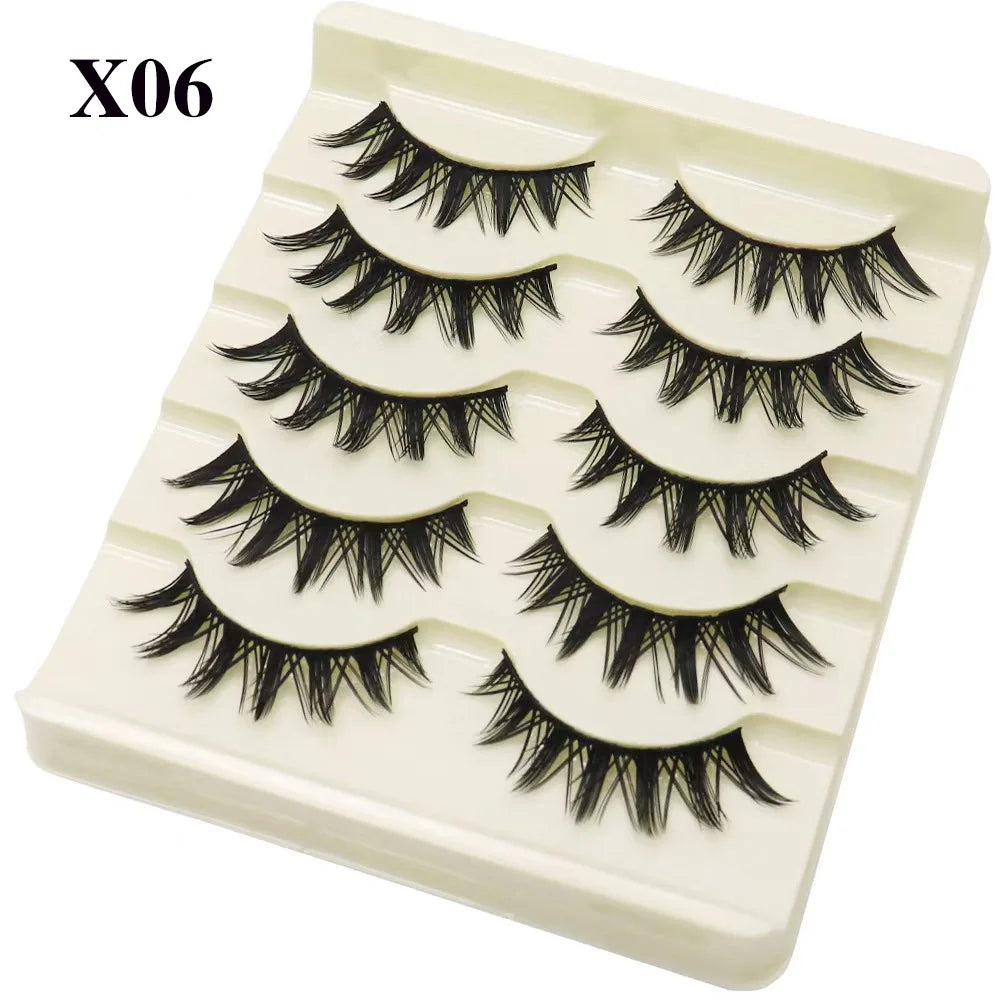 Natural Long Cosplay Makeup Cross Strip False Eyelashes Black Eye Lashes and Cat Eye Lashes 5pairs Mink Eyelashes Faux Cilios