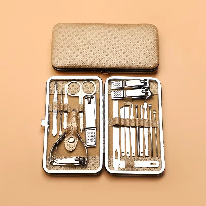 Household Daily Grooming Kit 19PCS Stainless Steel Manicure Pedicure Tool Set With Nail Clippers Ear Spoons