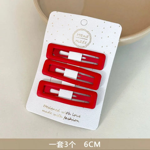 3PCS/Set Women Girls Cute Hair Clips Red Heart Star Geometric Hairpins Sweet Bangs Barrettes Christmas New Year Hair Accessories