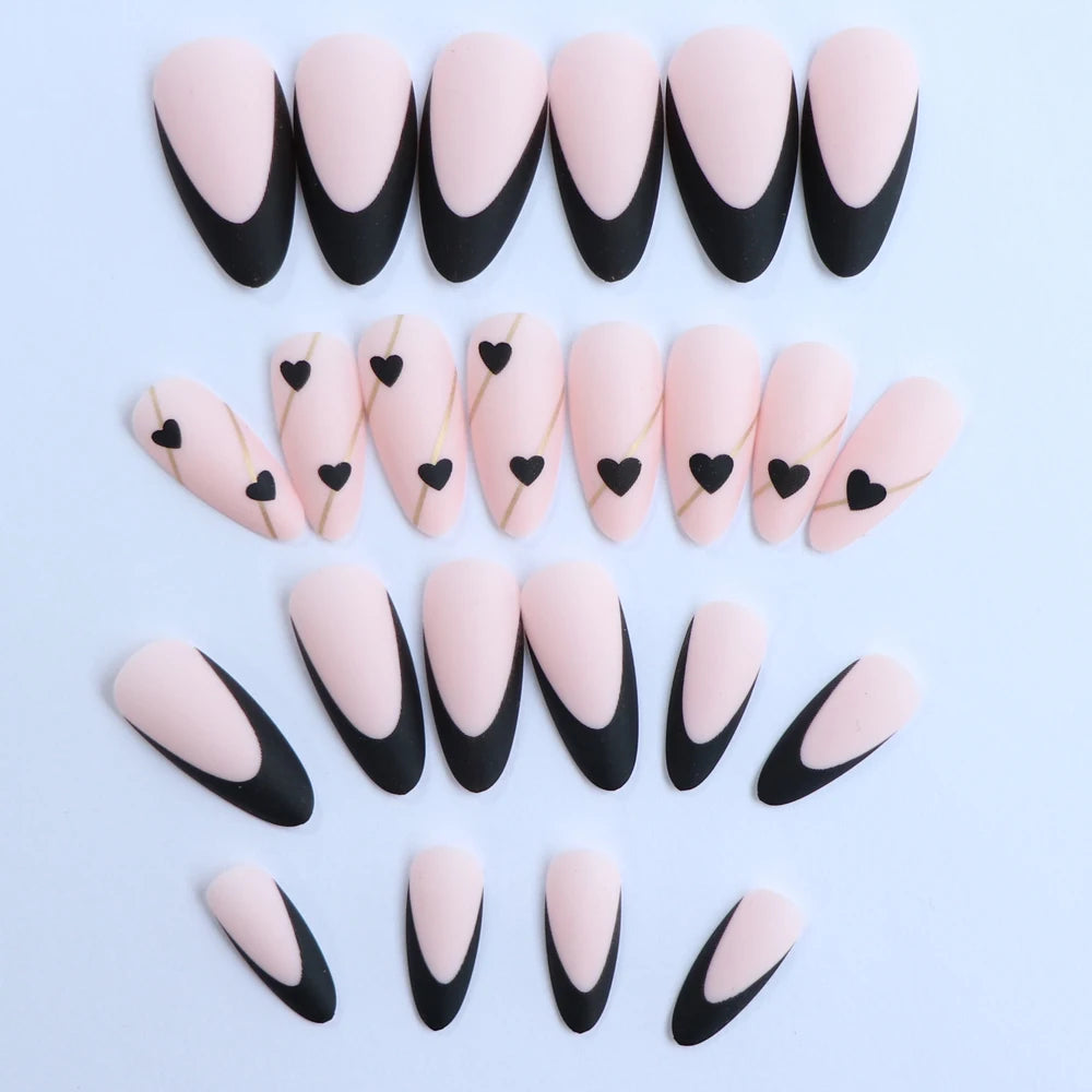 ARTAUG 24PCS Medium Stiletto Pink Press On Nails Full Cover Fake Nail Set Press On Nails Love Design handmade Press On Nails
