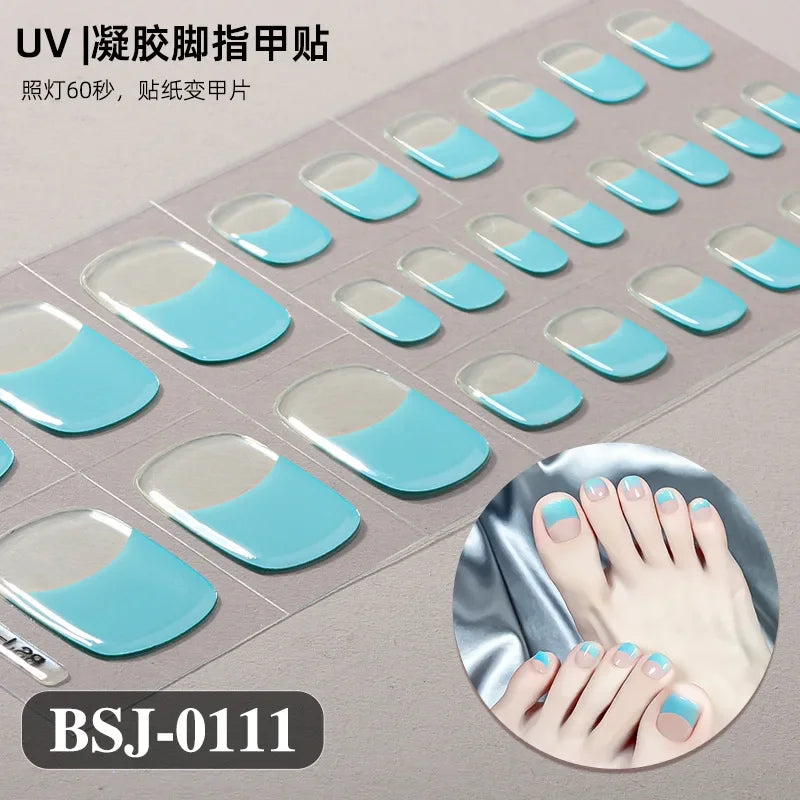 26Tips French Leopard Print UV Gel Toenail Sticker Bronzing Dye Gradient Cross-border Semi Baked Gel Nail Sticker UV Lamp Needed