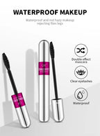 QIC Double Effect 4D Mascara Waterproof Long Curl Natural Thick Eyelash 2-in-1 Black Mascara with 2 Brush Heads
