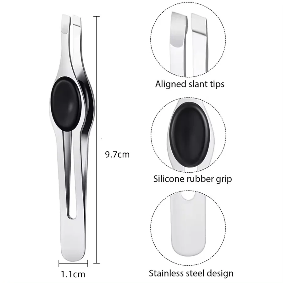 Professional Comfort Hold Non-Slip Stainless Steel Slanted Tip Eyebrow Tweezers Facial Hair Removal Ingrown Brows Slant Tweezer