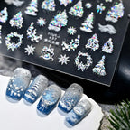 5D Embossed Gold Castle/Garland/Christmas Tree Nail Stickers White Snowflakes Bow Star Nail Decals Self-Adhesive Xmas Nail Decor