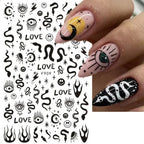 Adhesive stickers with European and American style cross snake black and white wave dot hot silver line letter nail stickers