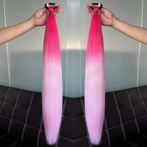 Synthetic 2Pcs Straight Ponytail With Elastic Hair Tie Colorful Braiding Ponytail Hair Extensions Hair Accessories For Women