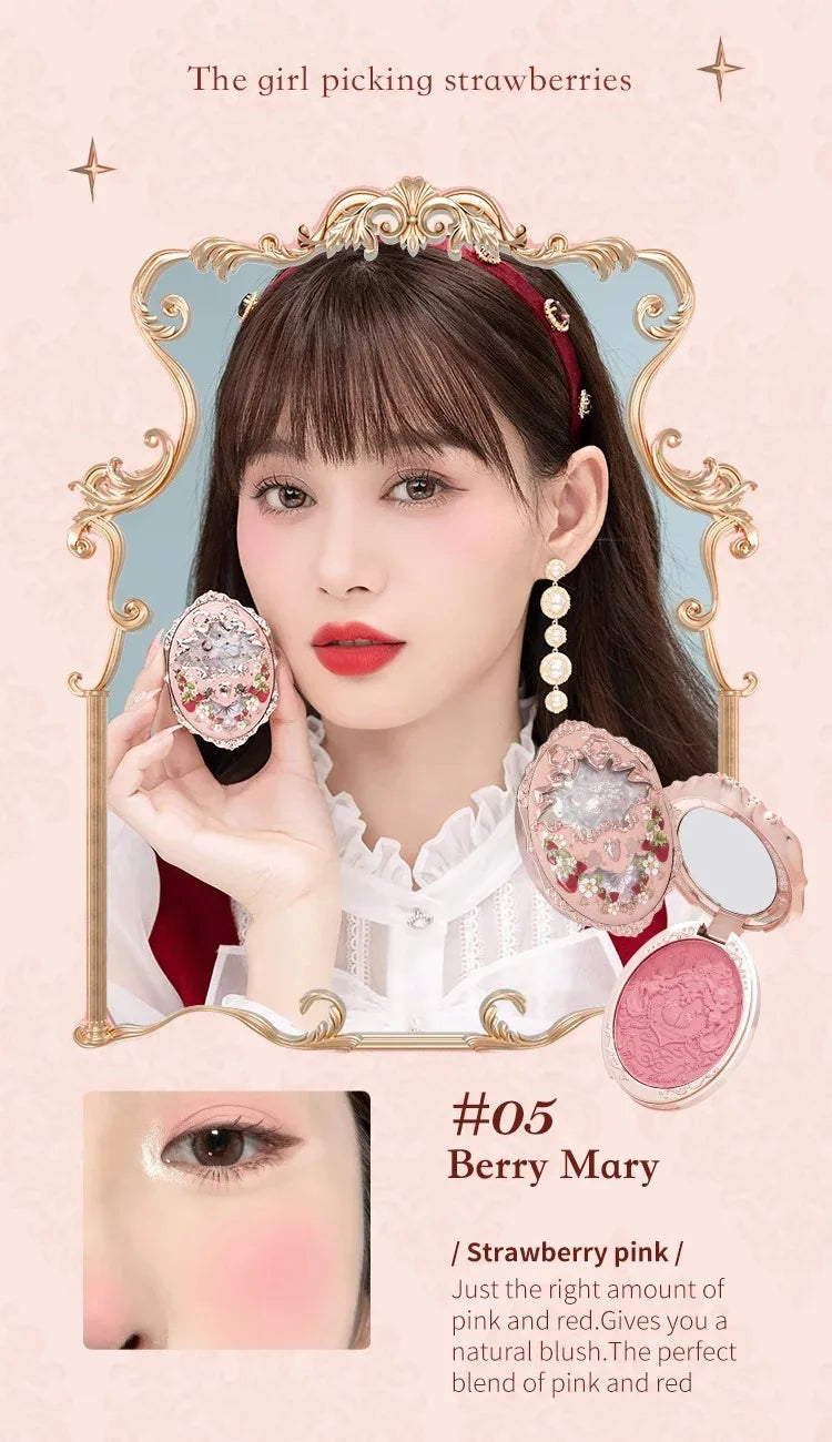 Flower Knows Strawberry Rococo Series Embossed Blush Fine Powder Makeup Smooth Long-Lasting Blusher Face Enhancing Makeup Color