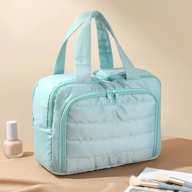 Large Capacity Quilted Makeup Bag-Portable Multi Functional Storage Bag,Layered Design, Durable Nylon,Ideal for Christmas Gifts