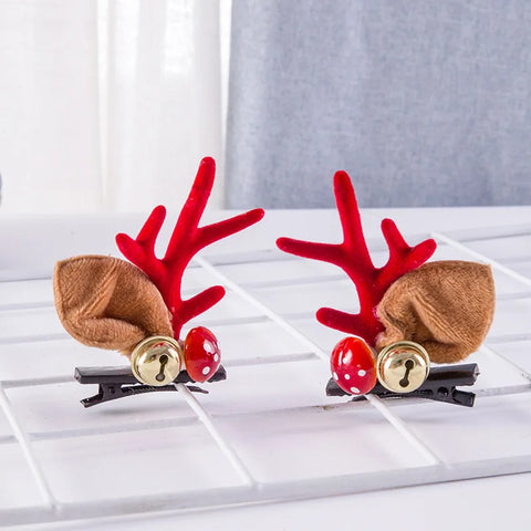 2pcs/Set Kawaii Christmas Elk Ear Hair Clip Women Girl Santa Snowman Hairpin Xmas Party Barrettes For Kids Cosplay Headwear