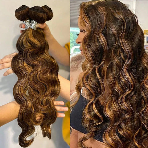 16A Highlight Ombre Bundles Human Hair 100% Unprocessed Brazilian Colored Body Wave Raw Hair Bundles Weave Extensions Deals