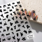 3D Self-Adhesive Nail Art Decals Sliders Decorations Manicure Accessories Black Cat Nail Stickers 3D Cute Cartoon Animal
