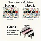Medicine-Themed Cosmetic Travel Bag - Foldable Zippered Makeup Organizer, Gift for Healthcare Professionals, Cosmetic Bag